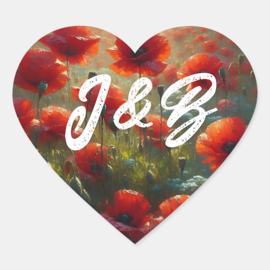 Red Poppies Floral bruiloft welkom Hart Sticker (Voorkant)