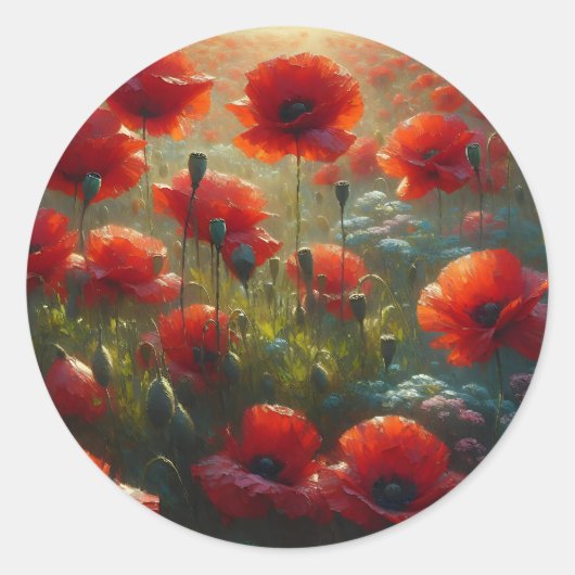 Red Poppies Floral bruiloft welkom Ronde Sticker (Voorkant)