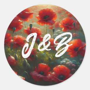 Red Poppies Floral bruiloft welkom Ronde Sticker