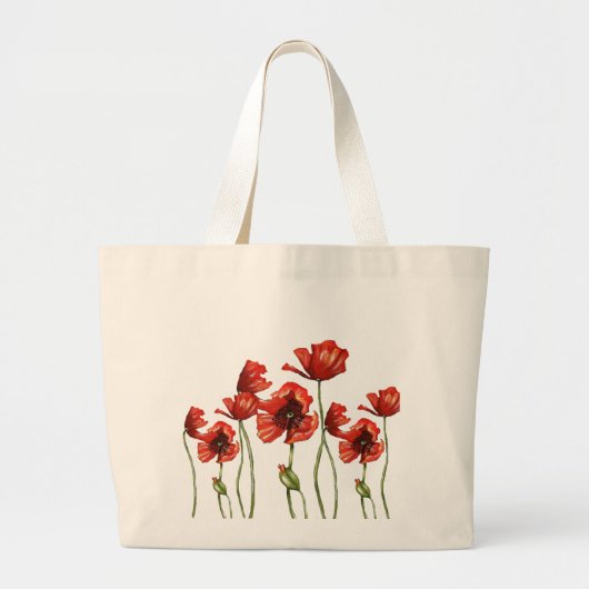 Red Poppies Floral Design Grote Tote Bag (Voorkant)