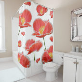 Red Poppies Floral Elegant Flowers Douchegordijn (In situ)
