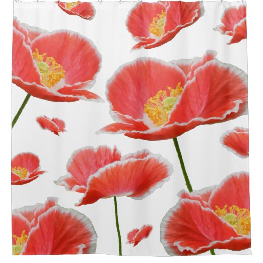 Red Poppies Floral Elegant Flowers Douchegordijn (Voorkant)