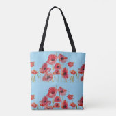 Red Poppies floral Flower Blue Bag Tote Bag (Achterkant)