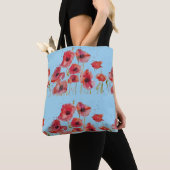 Red Poppies floral Flower Blue Bag Tote Bag (Dichtbij)