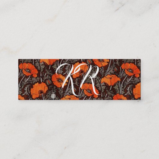 RED POPPIES Floral Monogram White Paper Mini Visitekaartje (Achterkant)