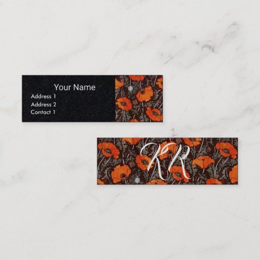 RED POPPIES Floral Monogram White Paper Mini Visitekaartje (Voorkant / Achterkant)