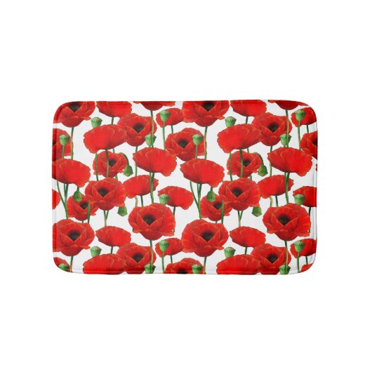 Red Poppies Floral Pattern Badmat (Voorkant)