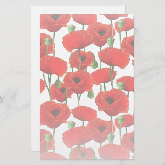 Red Poppies Floral Pattern Briefpapier (Voorkant / Achterkant)