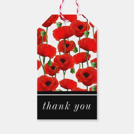 Red Poppies Floral Pattern Cadeaulabel (Voorkant)