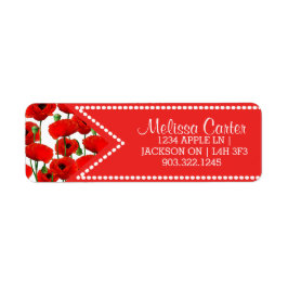 Red Poppies Floral Pattern & Dotted Ribbon Etiket