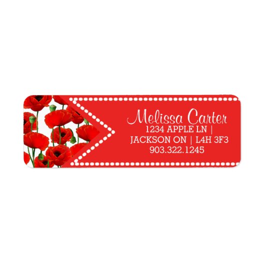Red Poppies Floral Pattern & Dotted Ribbon Etiket (Voorkant)