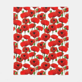 Red Poppies Floral Pattern Fleece Deken