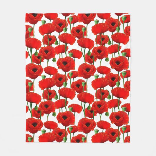 Red Poppies Floral Pattern Fleece Deken (Voorkant)