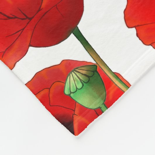 Red Poppies Floral Pattern Fleece Deken (Hoek)