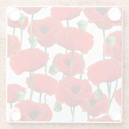 Red Poppies Floral Pattern Glazen Onderzetter (Achterkant)