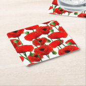 Red Poppies Floral Pattern Kartonnen Onderzetters (Schuin)