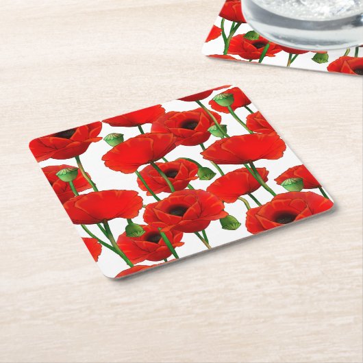 Red Poppies Floral Pattern Kartonnen Onderzetters (Schuin)