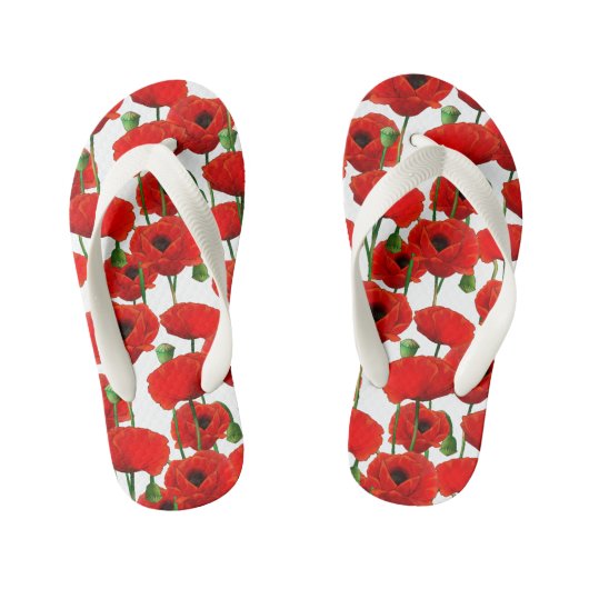 Red Poppies Floral Pattern Kinder Teenslippers (Voetbed)