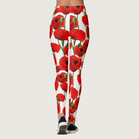 Red Poppies Floral Pattern Leggings (Achterkant)