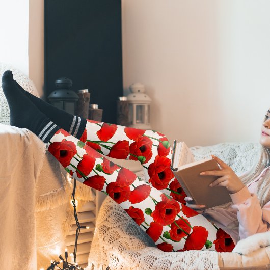 Red Poppies Floral Pattern Leggings
