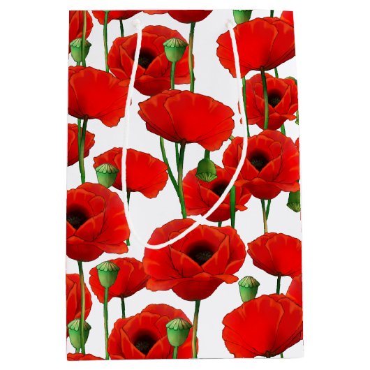 Red Poppies Floral Pattern Medium Cadeauzakje (Voorkant)