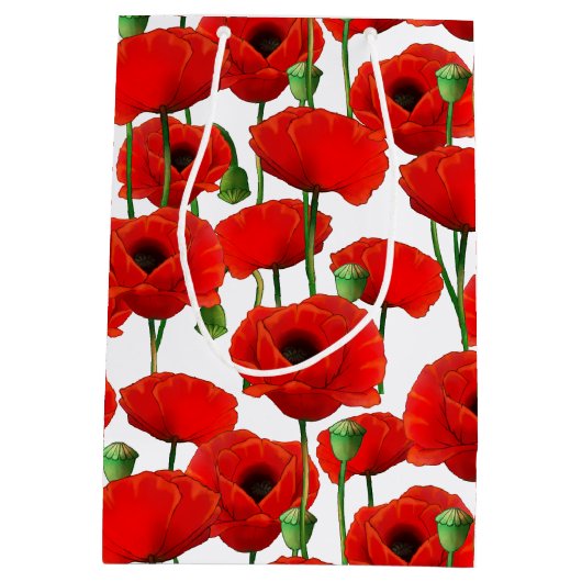 Red Poppies Floral Pattern Medium Cadeauzakje (Achterkant)