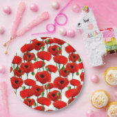 Red Poppies Floral Pattern Papieren Bordje (Feest)
