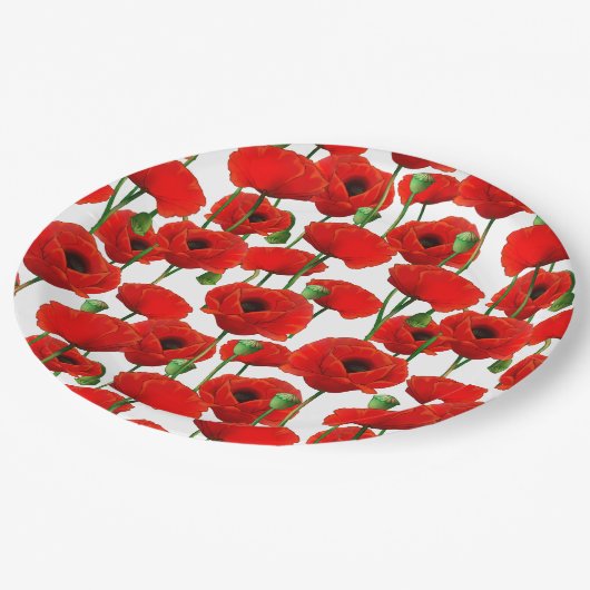 Red Poppies Floral Pattern Papieren Bordje (Gekanteld)