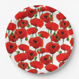 Red Poppies Floral Pattern Papieren Bordje