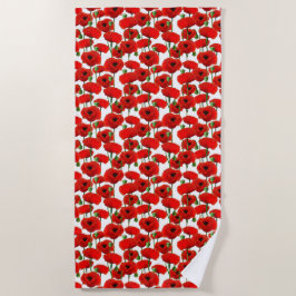 Red Poppies Floral Pattern Strandlaken