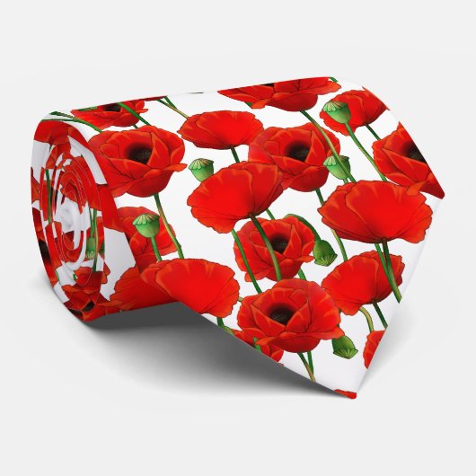 Red Poppies Floral Pattern Stropdas (Opgerold)