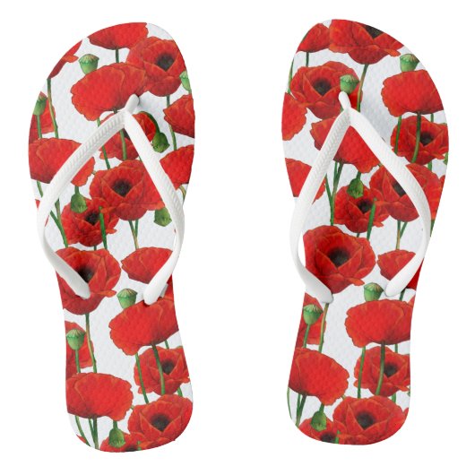 Red Poppies Floral Pattern Teenslippers (Voetbed)