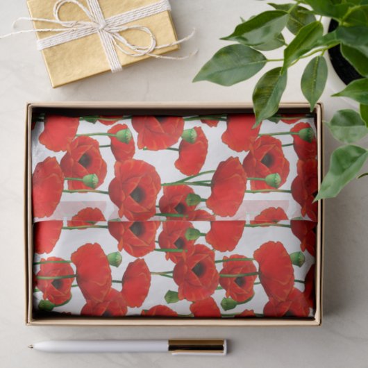 Red Poppies Floral Pattern Tissuepapier (Geschenk)