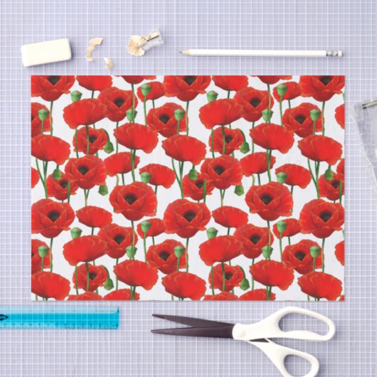 Red Poppies Floral Pattern Tissuepapier (Craft)