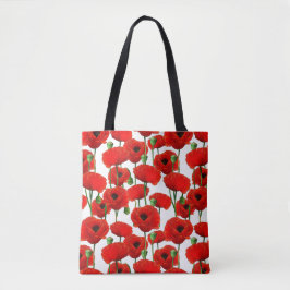 Red Poppies Floral Pattern Tote Bag