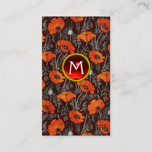RED POPPIES Floral Ruby Monogram White Paper Visitekaartje (Achterkant)