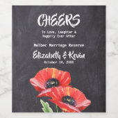 Red Poppies Floral Rustic Chalkboard Wedding Wijn Etiket (Enkel label)