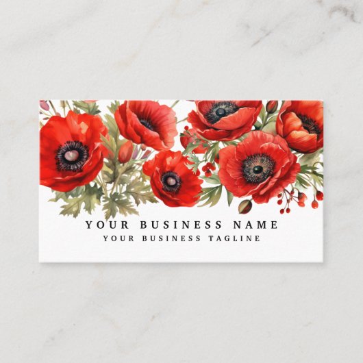 Red Poppies Floral Visitekaartje (Voorkant)