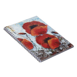 Red Poppies flower poppy whimsical notepad journal Notitieboek