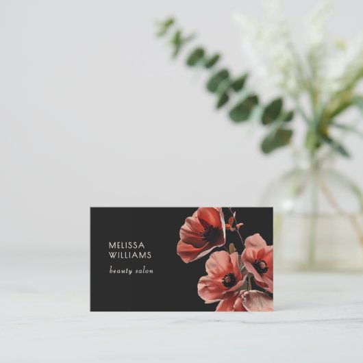Red Poppies Flowers Black Visitekaartje (Staand voorkant)