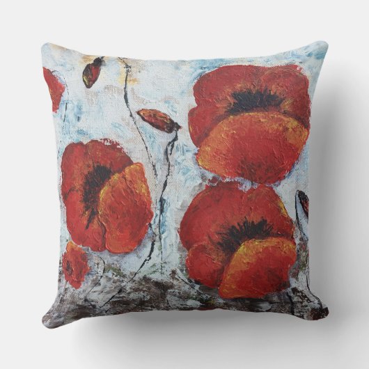 Red Poppies Flowers Pillow Home Decor Kussen (Achterkant)
