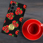 Red Poppies Gold Monogram Samsung Galaxy Hoesje<br><div class="desc">Verhoog het uiterlijk van uw mobiele telefoon met onze Red Poppies Gold Monogram Sumsung Galaxy S22 Ultra Hoesje! Dit hoesje heeft een betoverend zwart en rood bloemenpapaverontwerp dat glamour en verfijning uitstraalt aan uw toestel. Het gepersonaliseerde monogram op goud voegt een ongeëvenaarde en geïndividualiseerde touch toe die dit hoesje onderscheidt...</div>