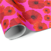 Red Poppies Hot Pink gepatterde dag Cadeaupapier (Rol Hoek)