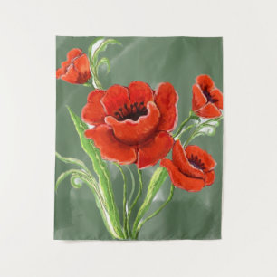 Red Poppies Illustratie Wandkleed