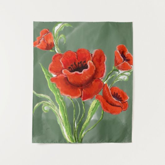 Red Poppies Illustratie Wandkleed (Voorkant)