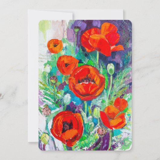 Red Poppies Impasto Art Floral Kaart (Voorkant)