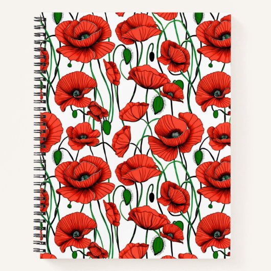 Red Poppies in een veld op White Journal Notitieboek (Voorkant)