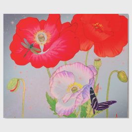 RED POPPIES JAPANESE COLLAGE Wrapping Paper Cadeaupapier