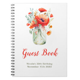 Red Poppies Mason Jar Birthday Party Guest Book Notitieboek