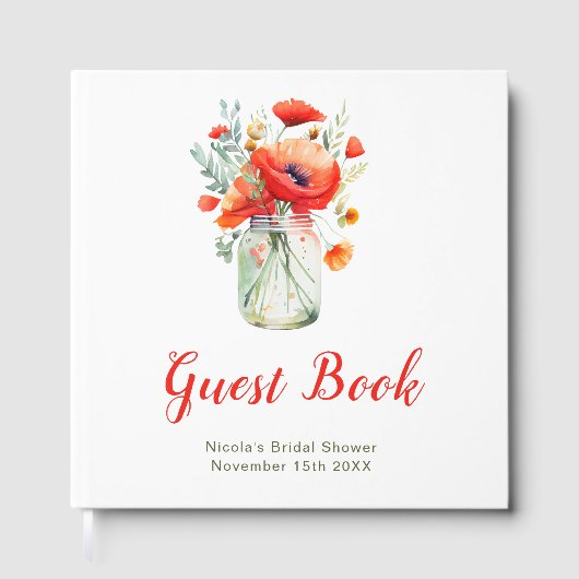 Red Poppies Mason Jar Bridal Shower Gastenboek (Voorkant)